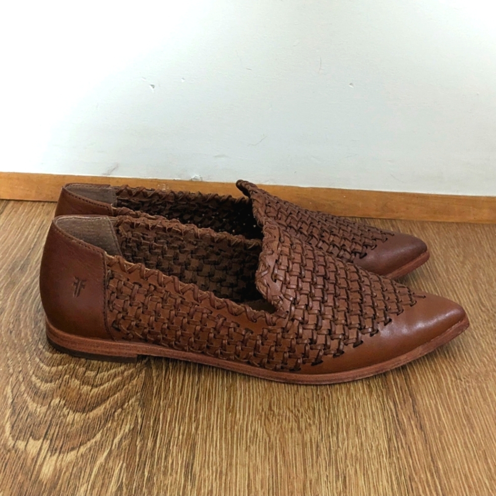 Frye Woven Pointed Toe Brown Loafers Size 8